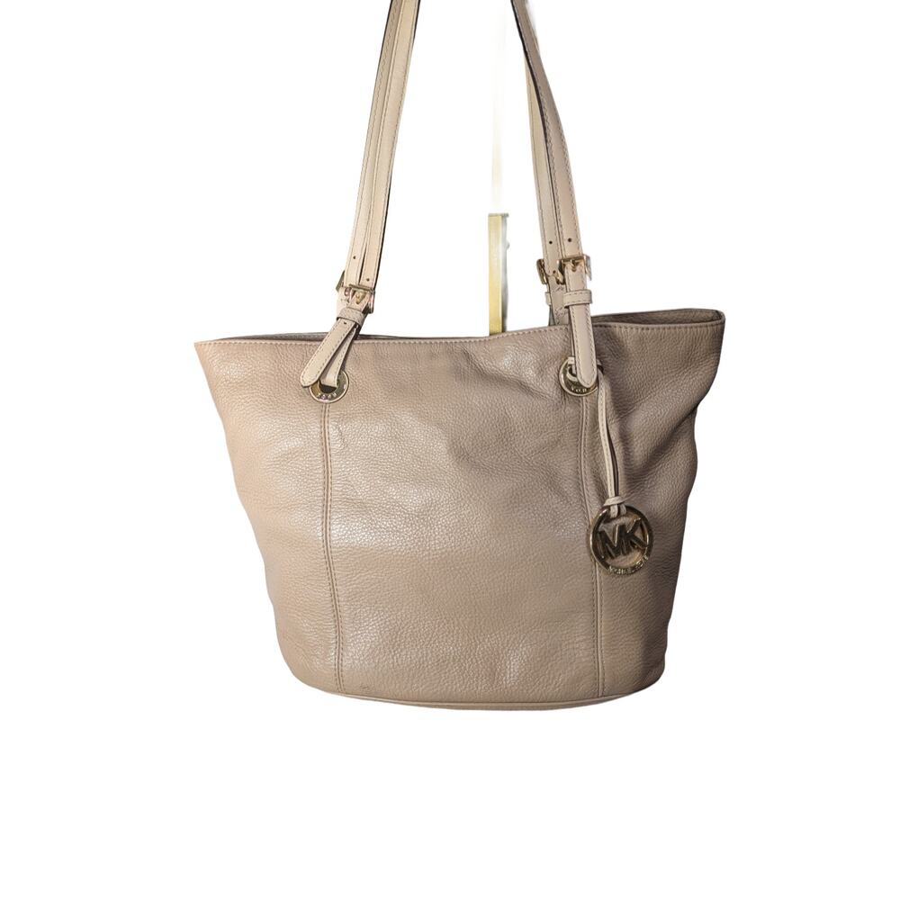 MK Michael Kors Jet Set Pebbled Leather Large Tote- Khaki